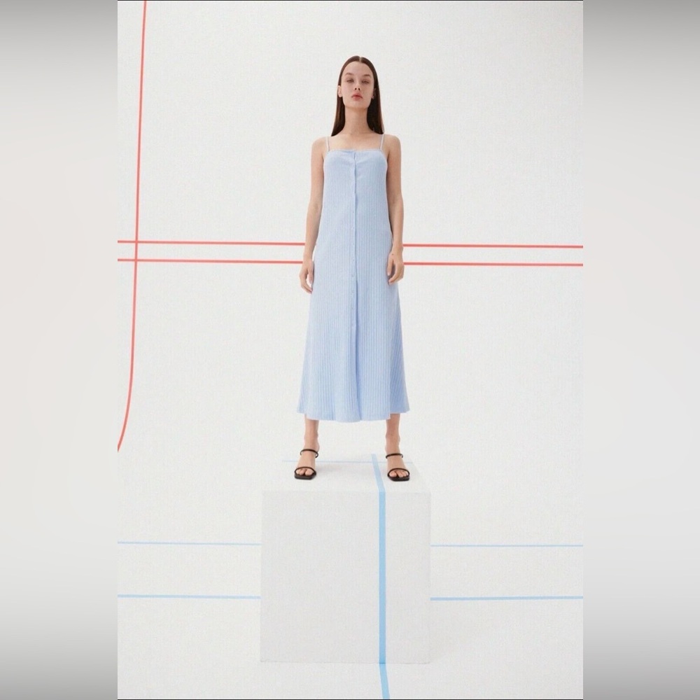 Zara Light Blue Button Down Maxi Dress SZ Small Cotton